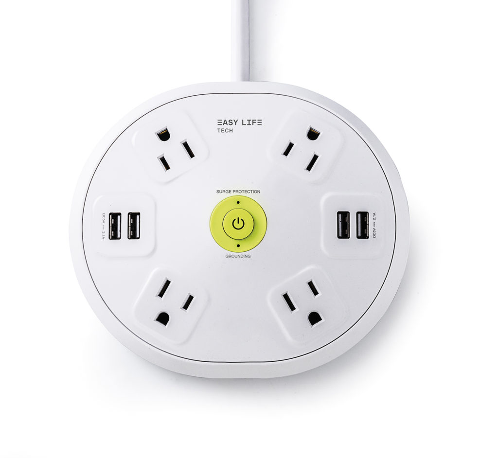 4 Outlet 4 USB Ports Round Power Strip 1200 Joules Surge Protection